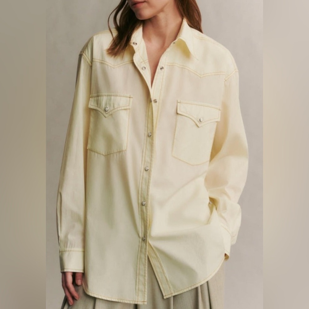 New TWP Dutton Stretch Cotton Button up Shirt Transparent Yellow Western XS S